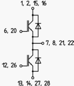 Схема модуля и расположение выводов SK50GB067